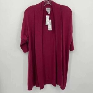 Chico's New Size 1 US M Luxe Drape Cardigan Angola Rabbit Hair Red Short Sleeves
